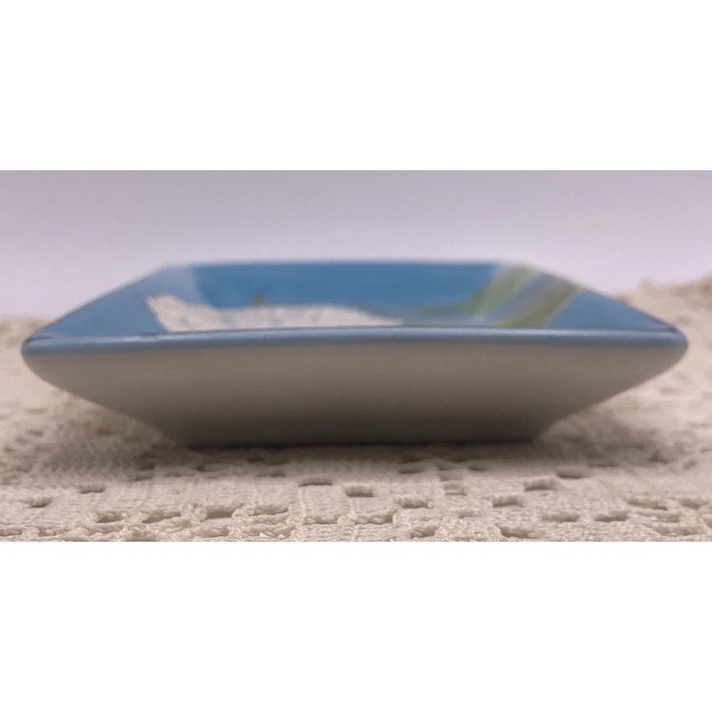 Vintage Hand Painted Hydrangea Trinket Catchall Crazing Soap Dish Small Tray